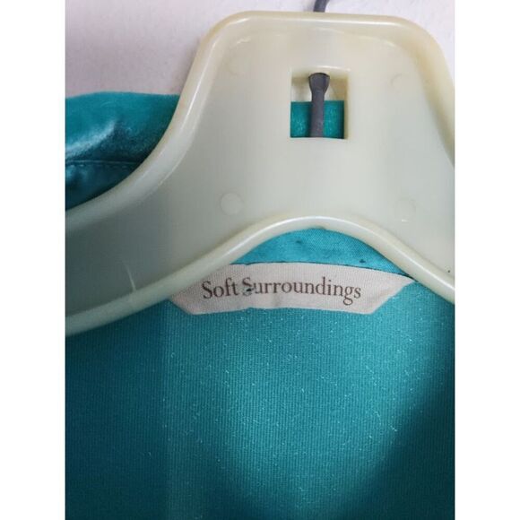 Soft Surroundings Blue Green Teal Velvet Button Down Blouse size Large Petite - Picture 4 of 7